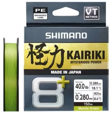 Shimano splietaná šnúra line kairiki 8+ mantis green 150 m - 0,10 mm 7,3 kg