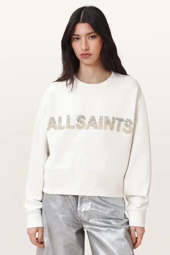Bavlnená mikina AllSaints SEPARO biela farba, s nášivkou, W215JC