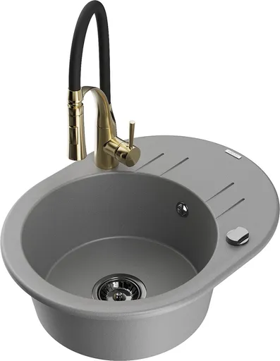 MEXEN/S MEXEN/S - Kevin granitový drez s odkvapkávačom vrátane batérie Aster, šedá 6517-71-73450-57-B