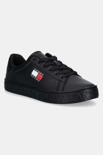 Kožené tenisky Tommy Jeans TJW LOGO SNEAKER ESS čierna farba, EN0EN02703