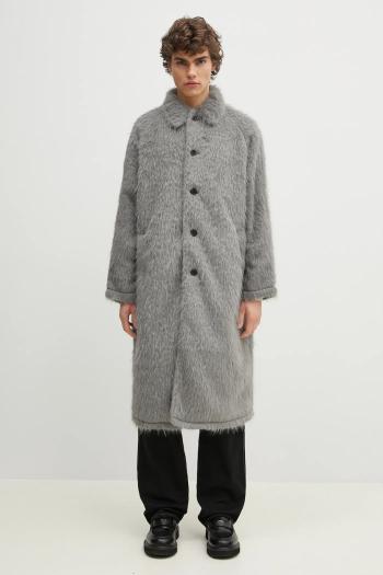 Kabát MKI MIYUKI ZOKU Faux Alpaca Car Coat pánsky, šedá farba, prechodný, FAUX.ALPACA.CAR.COAT.LI