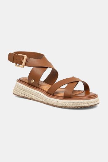 Kožené sandále Pepe Jeans KATE NATURE dámske, hnedá farba, na platforme, PLS90692