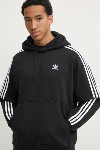 Mikina adidas Originals BAGGY HOODIE pánska, čierna farba, s kapucňou, vzorovaná, JC6251
