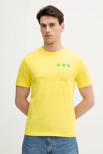Bavlnené tričko United Colors of Benetton pánske, žltá farba, s potlačou, 3BL0U10AF