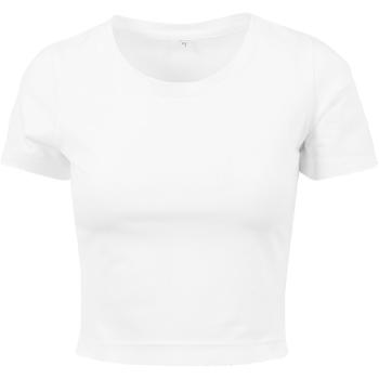 Build Your Brand Dámske crop top tričko s krátkym rukávom - Biela | XXXXL