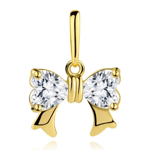 Zlatý prívesok 9K s motívom mašle a srdcovými zirkónmi