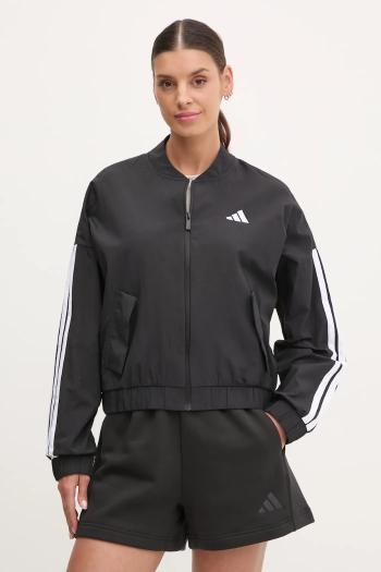 Bunda adidas Essentials dámska, čierna farba, prechodná, oversize, JD5317