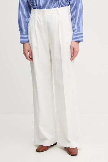 Nohavice s prímesou ľanu Tommy Hilfiger biela farba, široké, vysoký pás, WW0WW47214
