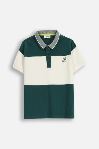 Detská bavlnená polokošeľa Coccodrillo zelená farba, vzorovaná, ACADEMY BOY JUNIOR