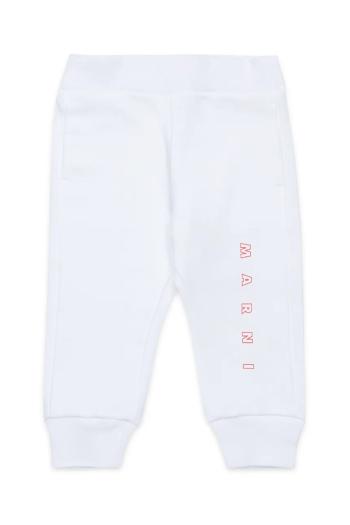 Detské bavlnené tepláky Marni MP192B TROUSERS biela farba, s potlačou, M01436