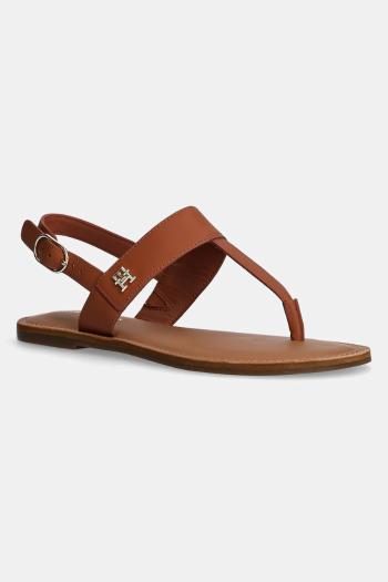 Kožené sandále Tommy Hilfiger LEATHER THONG SANDAL dámske, hnedá farba, FW0FW08505