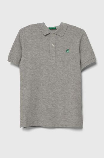 Detská bavlenná polokošeľa United Colors of Benetton šedá farba, jednofarebný