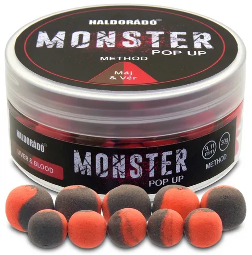 Haldorádó plávajúce boilie pop-up method monster 30 g 9 + 11 mm - pečeň krv