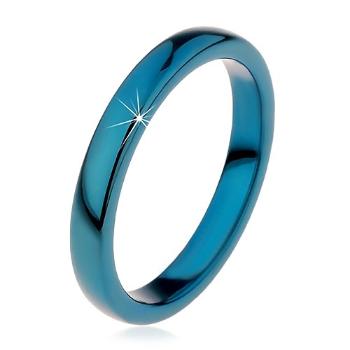 Prsteň z tungstenu - hladká modrá obrúčka, zaoblená, 3 mm - Veľkosť: 62 mm