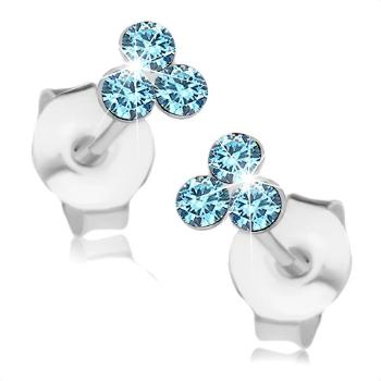 Náušnice zo striebra 925, trojica svetlomodrých Swarovski krištáľov