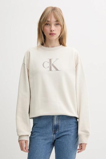 Mikina Calvin Klein Jeans béžová farba, s potlačou, LV047B234G
