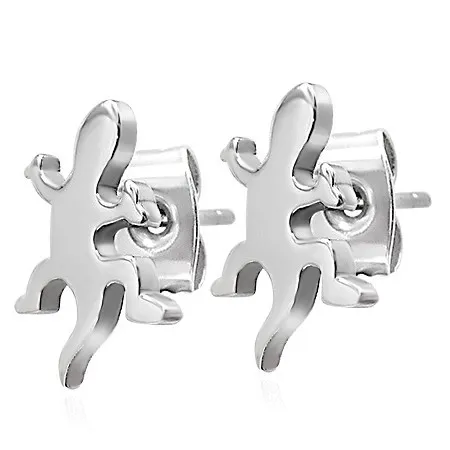 Náušnice z ocele 316L - plaziaca sa jašterička striebornej farby