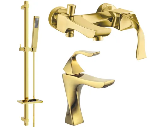 MEXEN/S - Estrella DQ02 Set umývadlové a vaňové batérie s príslušenstvom zlata - 72213DQ02-50 72303DQ02-50