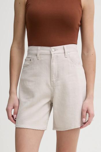 Rifľové krátke nohavice Levi's HIGH BAGGY SHORT dámske, béžová farba, jednofarebné, vysoký pás, A9311