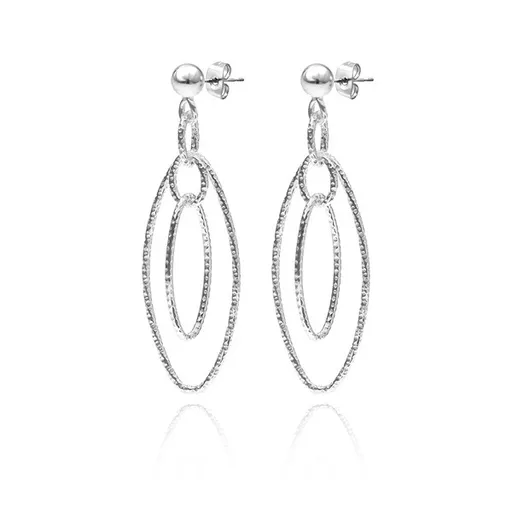Strieborné náušnice 925 - visiace ovály s točitým vrúbkovaním