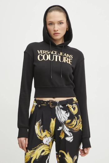 Bavlnená mikina Versace Jeans Couture dámska, čierna farba, s kapucňou, s potlačou, 78HAIT01 CF01T