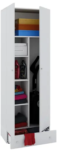 VCM Úklidová skříňka Vandol II s dvířky včetně zásuvky, bílá