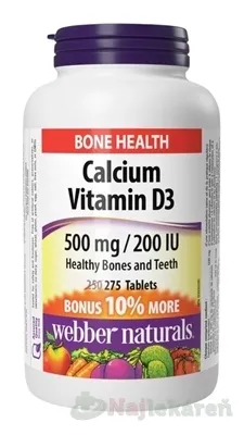 WEBBER NATURALS Calcium Vitamín D3 500mg/200IU 275 tabliet