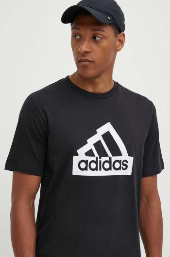 Bavlnené tričko adidas Essentials pánske, čierna farba, s potlačou, IW2702