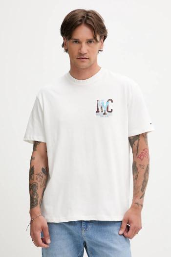 Bavlnené tričko Tommy Jeans pánske, biela farba, s potlačou, DM0DM21831