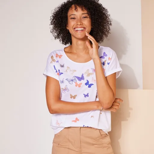 Tričko s krátkymi rukávmi a potlačou motýľov