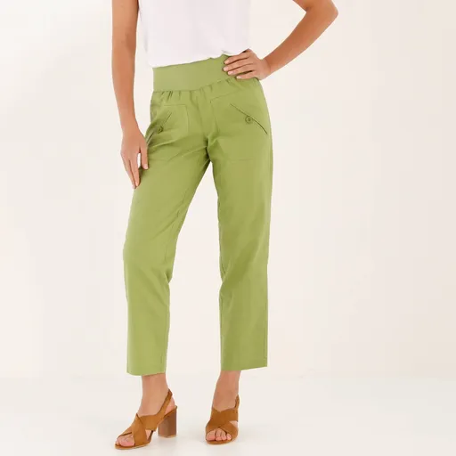 Rovné plátené nohavice po členky, s pružným pásom