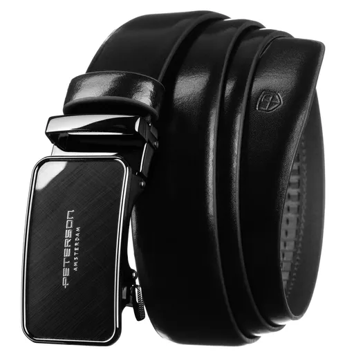 Elegantný čierny pánsky kožený opasok s automatickou prackou - Peterson