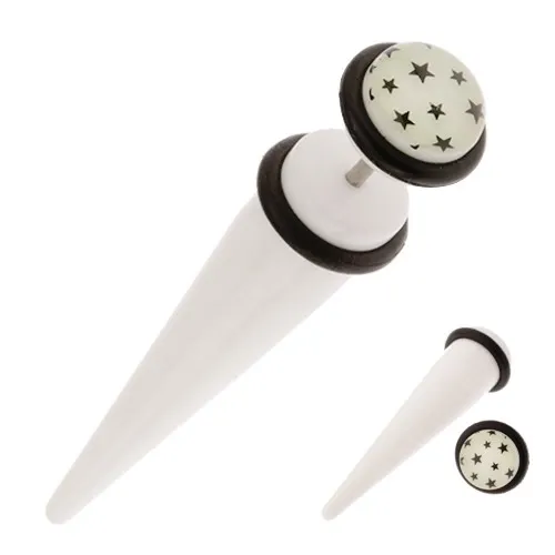 Biely akrylový fake taper svietiaci v tme, čierne hviezdičky
