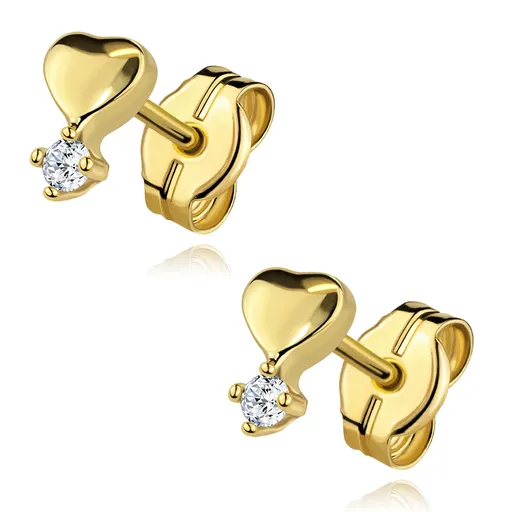 Zlaté náušnice 9K v tvare srdca s čírym zirkónom