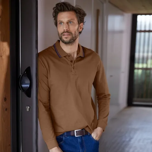 Polo tričko s prúžkom na golieri s dlhými rukávmi