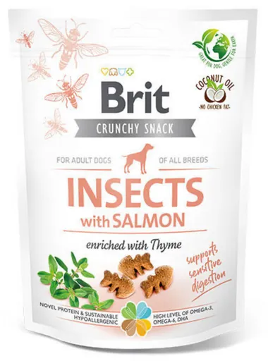 Brit Care dog Crunchy Cracker hmyz, losos a tymián maškrta pre psy 200g