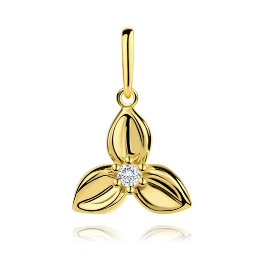 Zlatý prívesok 9K s trojlístkom a čírym zirkónom