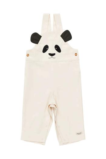 Detské nohavice na traky Donsje Kladi Overalls Panda béžová farba, s nášivkou, 3036601