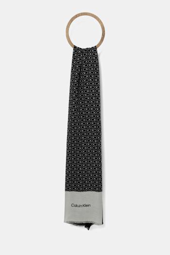 Šál Calvin Klein čierna farba, vzorovaný, LV04F8053G