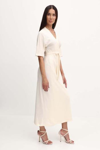 Ľanové šaty Max Mara Leisure béžová farba, maxi, áčkový strih, 2416621078600