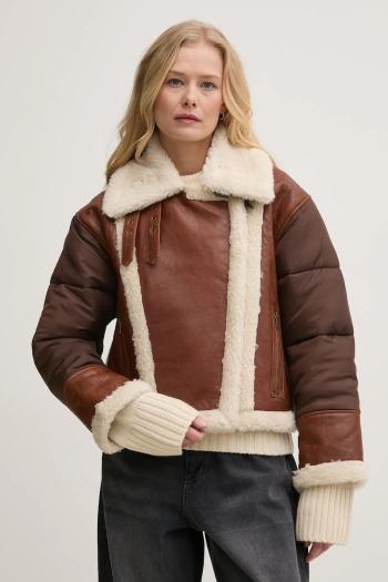 Kožená bunda BA&SH EXPLORA dámska, hnedá farba, prechodná, oversize, 1E25EXPL