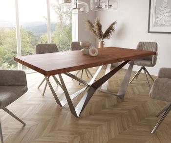 Jedálenský stôl Edge 200x100cm XL akáciová hnedá podnož plochá oceľ