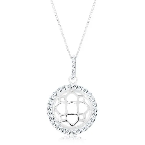 Strieborný 925 náhrdelník, retiazka a prívesok, trblietavý kruh, vypuklý ornament