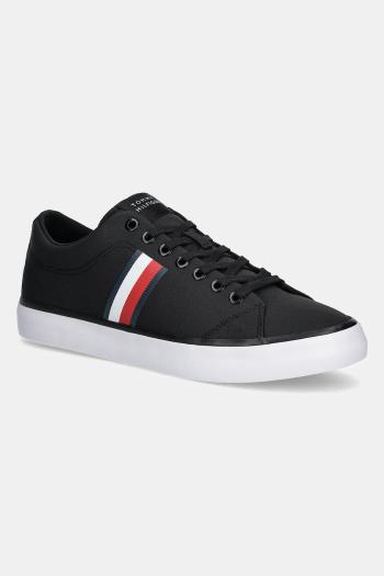 Tenisky Tommy Hilfiger TH HI VULC LOW CORE STRIPES MESH pánske, čierna farba, FM0FM05393