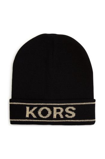 Detská čiapka s prímesou vlny Michael Kors čierna farba biela, z tenkej pleteniny,