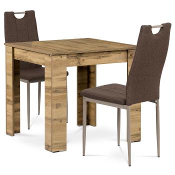 Jedálenský set z MDF s 2 hnedými stoličkami, 80 x80 x 75 cm, dub Sonoma