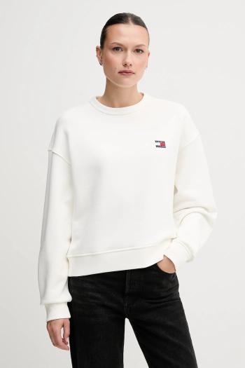 Bavlnená mikina Tommy Jeans dámska, biela farba, jednofarebná, DW0DW19408