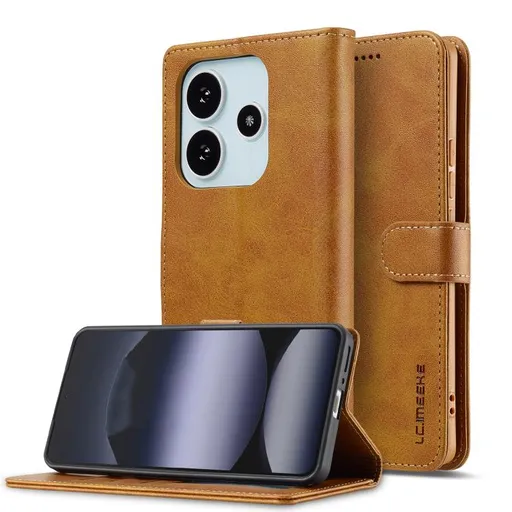 IMEEKE Peňaženkový obal pre Xiaomi Redmi Note 14 (EU verzia 164.8mm) svetlohnedý