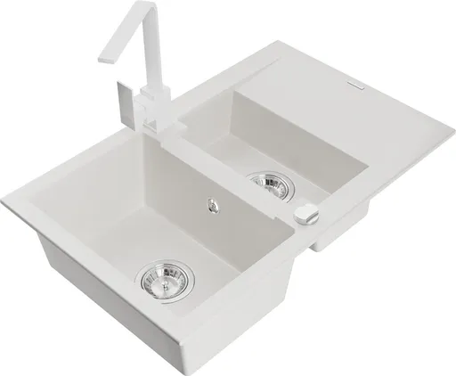 MEXEN/S MEXEN/S - Gaspar granitový drez 1.5 s odkvapkávačom vrátane batérie Rita, biela 6507-20-670300-20