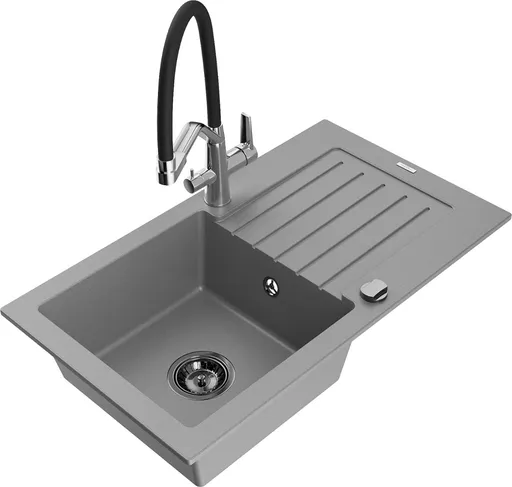 MEXEN/S MEXEN/S - Pablo granitový drez s odkvapkávačom vrátane batérie Duo, šedá 6510-71-671701-07-B